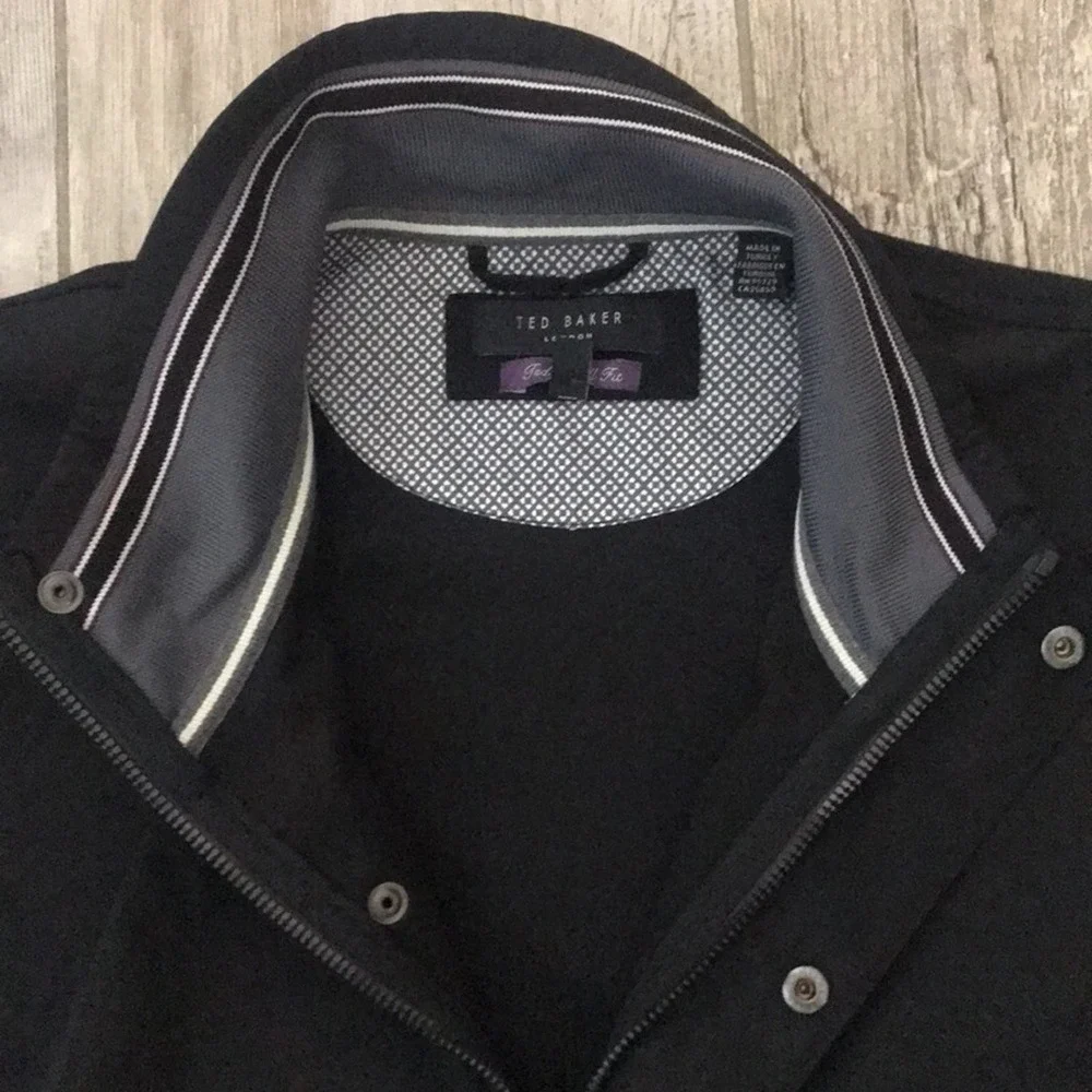 Ted Baker Black Tall Fit light weight Full Zip and Snap Bomber jacket size 4 - Picture 9 of 12